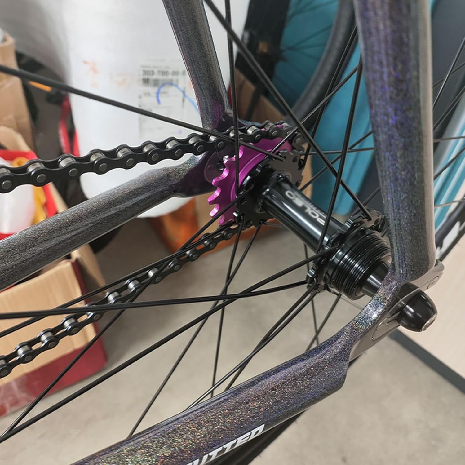 ピストホイール　ハブ色パープル AADDFDD スルーアクスル 700C オフロード自転車ホイールセット